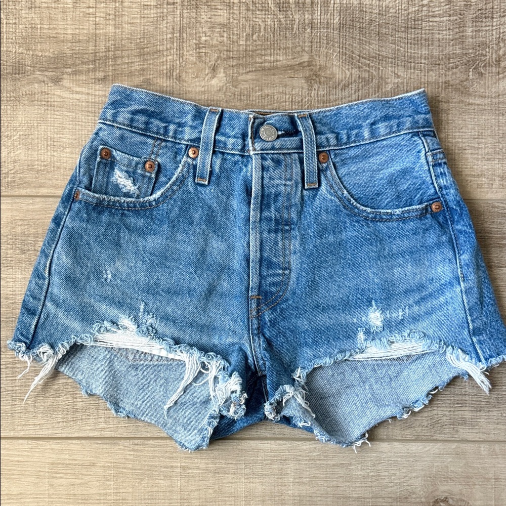 Levi's Blue Distressed Jean Shorts